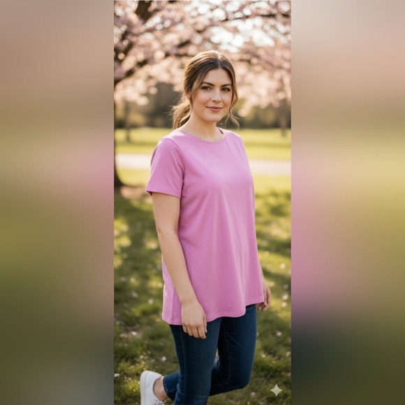 Croft & Barrow Essential Crewneck Tee Color: Pink, Size: LARGE, - Picture 1 of 9